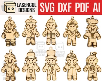 Gingerbread Cookies Christmas Ornaments Set 4 - Laser Cut Files - SVG+DXF+PDF+Ai - Glowforge Files - Instant Download