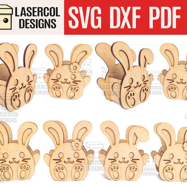 Easter Bunny Basket Set 3 (4 Styles, 2 Sizes) - Laser Cut Files - SVG+DXF+PDF+Ai - Glowforge Files - Instant Download - Easter Gift Box