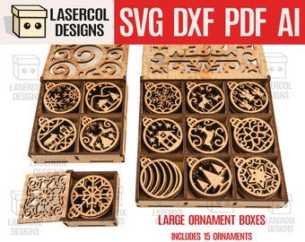 Large Ornaments Boxes - Laser Cut Files - SVG+DXF+PDF+Ai - Glowforge Files - Instant Download