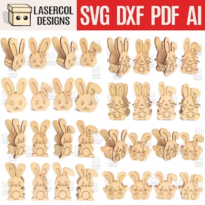 Lot de paniers de lapin de Pâques (ensemble 1-2-3-4) - fichiers découpés au laser - SVG + DXF + PDF - fichiers Glowforge - téléchargement immédiat - coffret cadeau de Pâques