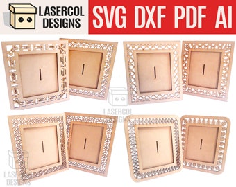 Paquete de marco de fotos (ocho estilos) - Archivos de corte láser - SVG+DXF+PDF+Ai - Archivos Glowforge - Descarga instantánea