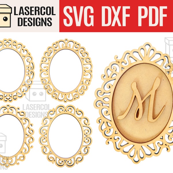 Ovale Frames (vijf stijlen) - Lasergesneden bestanden - SVG+DXF+PDF+Ai - Glowforge-bestanden - Instant Download