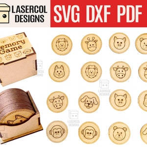 Gra pamięciowa (zwierzęta) wersja 2-pliki wycinane laserowo-SVG+DXF+PDF+Ai-pliki Glowforge-Instant Download-gra planszowa-gra dla dzieci