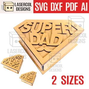 Superdad-doos (twee maten) - lasergesneden bestanden - SVG + DXF + pdf - Glowforge-bestanden - direct downloaden - Vaderdagcadeau