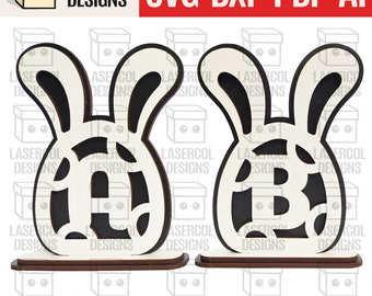 Easter Bunny Monogram Set 4 (3 Sizes) - Laser Cut Files - SVG+DXF+PDF+Ai - Glowforge Files - Instant Download - Easter Bunny Files Gift