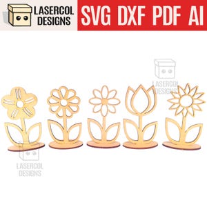 Bloemen - Set 3 - (twee maten, vijf stijlen) - lasergesneden bestanden - SVG + DXF + pdf - Glowforge-bestanden - direct downloaden