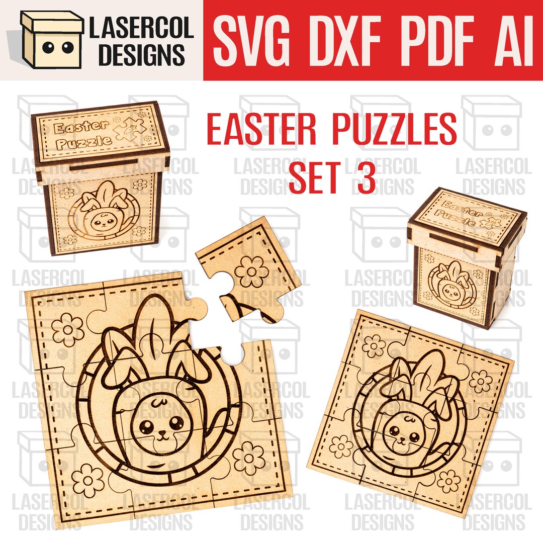 Easter Bunny Puzzle Set 3 2 Sizes Laser Cut Files Glowforge Files ...