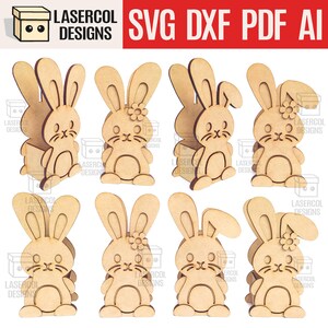 Juego de 4 cestas de conejito de Pascua (4 estilos, 2 tamaños) - Archivos cortados con láser - SVG+DXF+PDF - Archivos Glowforge - Descarga instantánea - Caja de regalo de Pascua