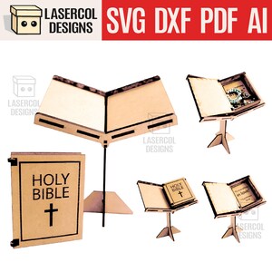 Bibel Box mit Ständer - Laser Cut Files - Glowforge Files SVG+DXF+PDF - Instant Download - Geschenkbox