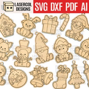Weihnachtsschmuck - Laser Cut Dateien - SVG + DXF + PDF - Glowforge Files - Instant Download - Weihnachtsfiguren Ornamente für Kinder