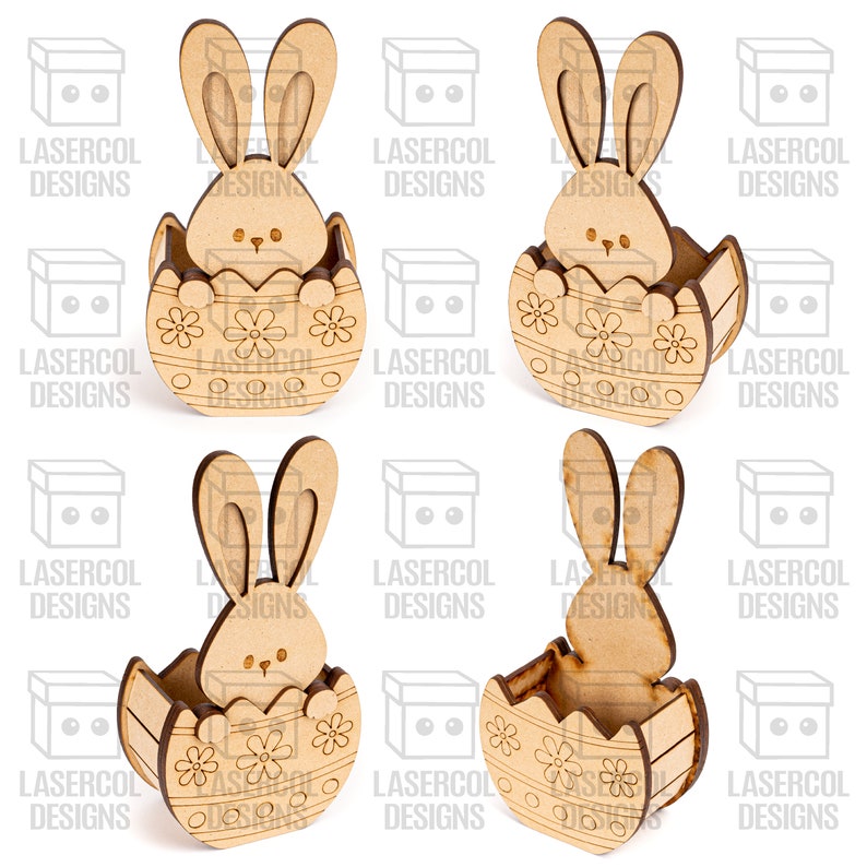 Cesta de huevos de conejito de Pascua 5 estilos Archivos cortados con láser Archivos Glowforge SVGDXFPDFAi Descarga instantánea Caja de regalo de Pascua imagen 3