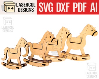 Rocking Horse (cuatro tamaños) - Archivos de corte láser - SVG+DXF+PDF+Ai - Archivos Glowforge - Descarga instantánea