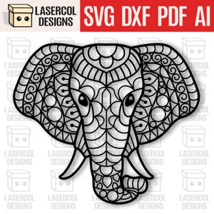 Mandala de Elefante - Arquivos Recortados a Laser - SVG+DXF+PDF - Arquivos Glowforge - Download Instantâneo