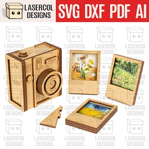 Instant Camera Photo Frames Box - Laser Cut Files - SVG+DXF+PDF - Glowforge Files - Instant Download - Laser Cut Valentines Gift
