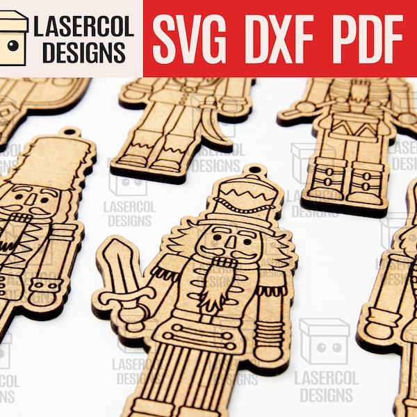 Christmas Nutcrackers Ornaments (6 Styles) - Laser Cut Files - SVG+DXF+PDF+Ai - Glowforge Files - Instant Download - Ornaments for kids