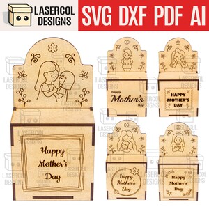 Pudełka prezentowe na Dzień Matki (3 rozmiary, 5 stylów) - pliki cięte laserowo - SVG+DXF+PDF - pliki Glowforge - natychmiastowe pobranie