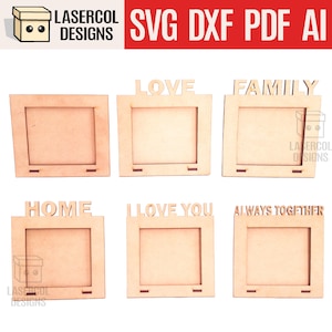 Kwadratowe ramki do zdjęć - pliki cięte laserowo - pliki Glowforge SVG+DXF+PDF - natychmiastowe pobranie - prezent