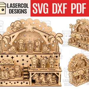 Crèche - Cadeau de Noël - Fichiers découpés au laser - SVG+DXF+PDF+Ai - Glowforge Fichiers - Téléchargement instantané - Pesebre - Nacimiento - pour enfants