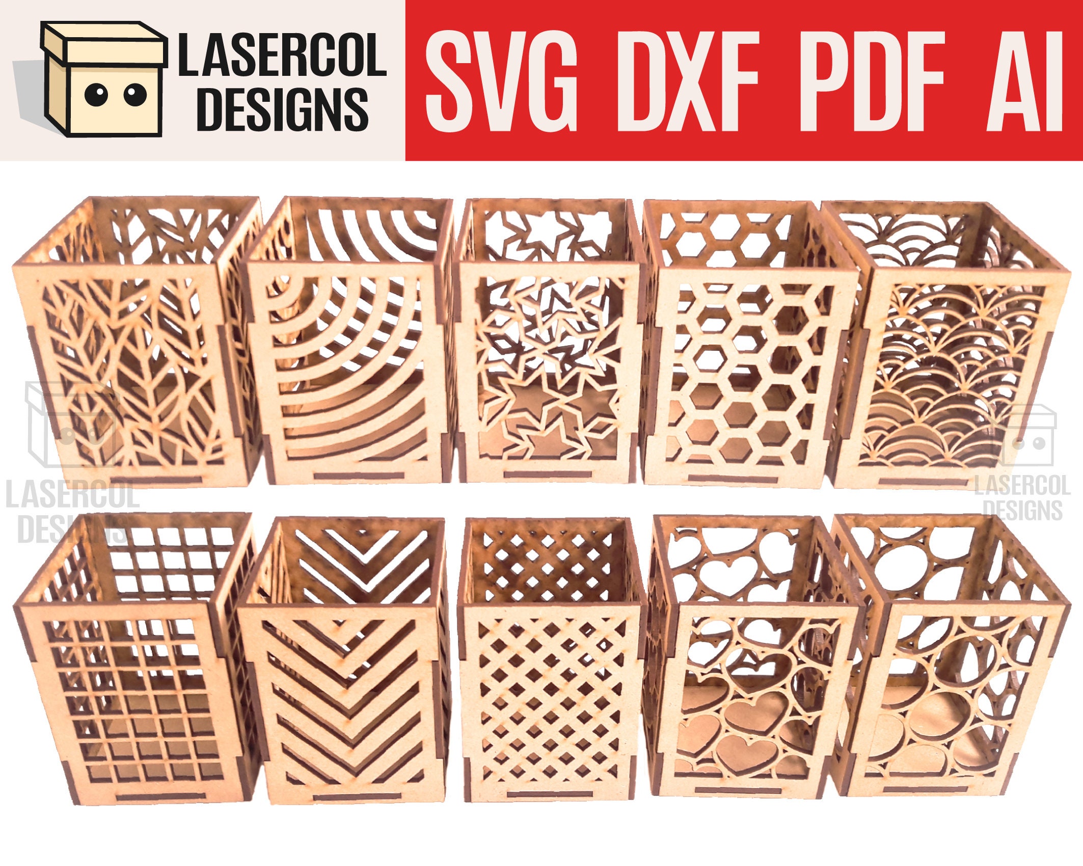 Pencil Holder ten Styles File Laser Cut Files Etsy