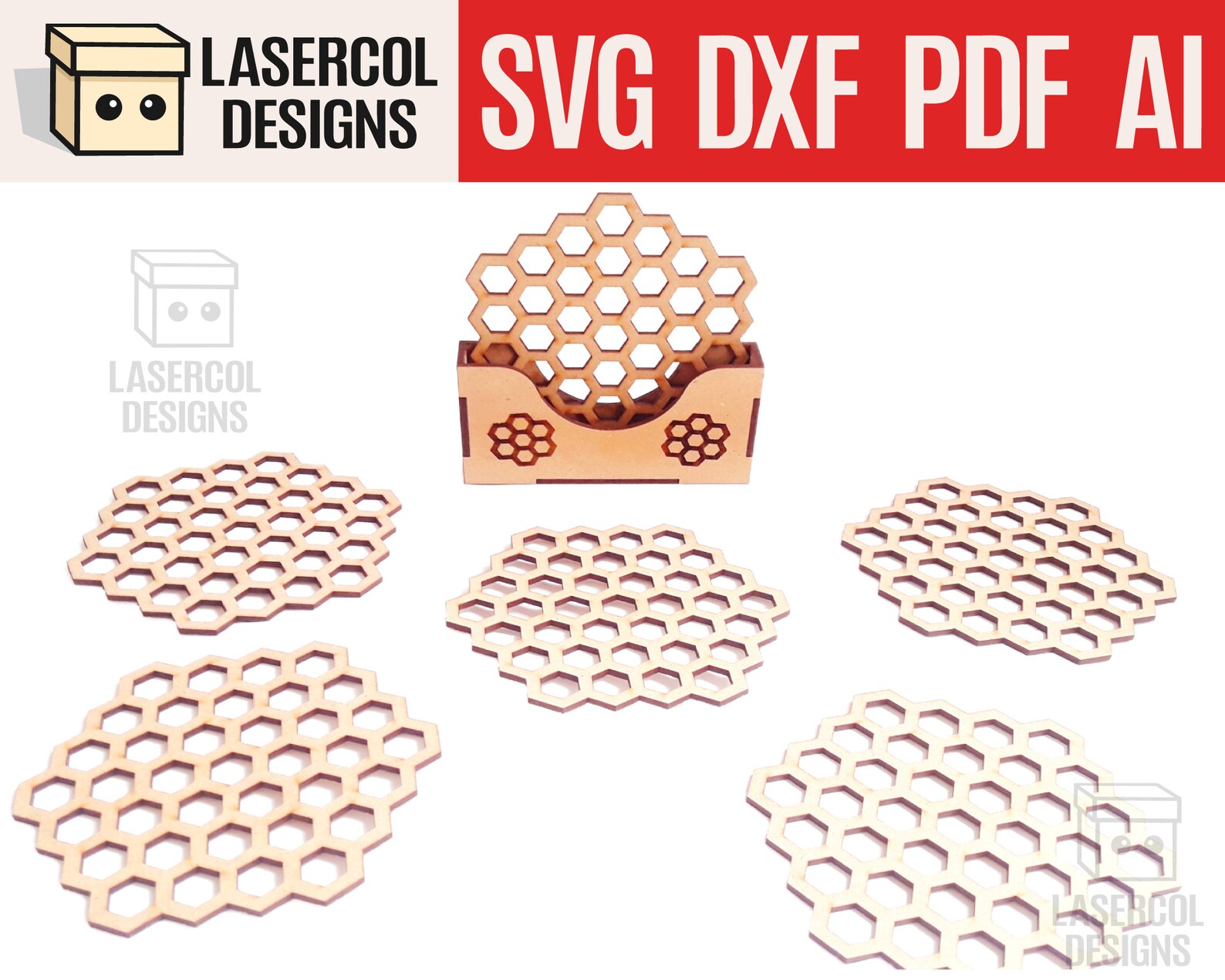 Coasters 6 Set 3 Laser Cut Files Etsy