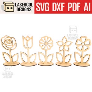 Bloemen - Set 1 - (twee maten, vijf stijlen) - lasergesneden bestanden - SVG + DXF + pdf + Ai - Glowforge-bestanden - direct downloaden