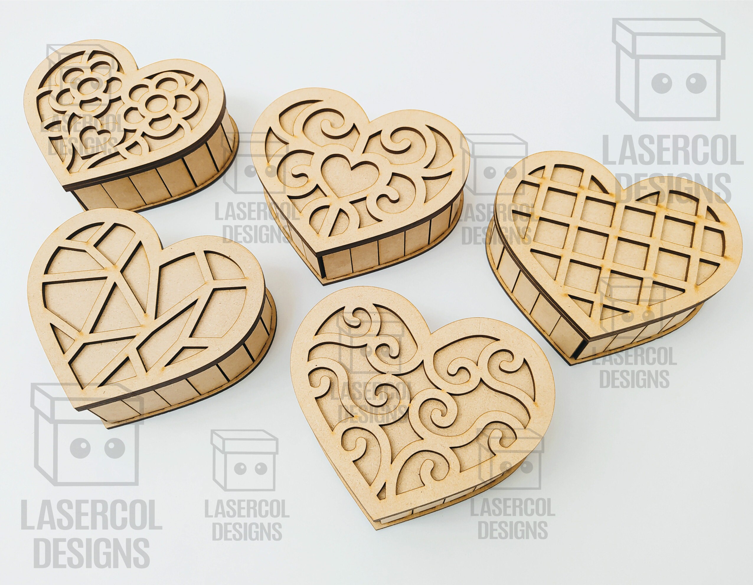 Heart Shaped Box Set 1 5 stijlen 3 maten Laser Cut Files Etsy