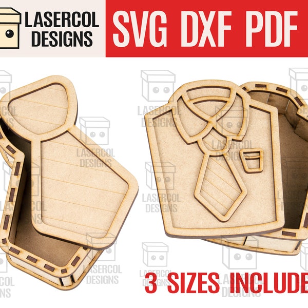 Father's Day Gift Boxes (3 Sizes) - Laser Cut Files - SVG+DXF+PDF+Ai - Glowforge Files - Instant Download - Shirt and Tie Shaped Box