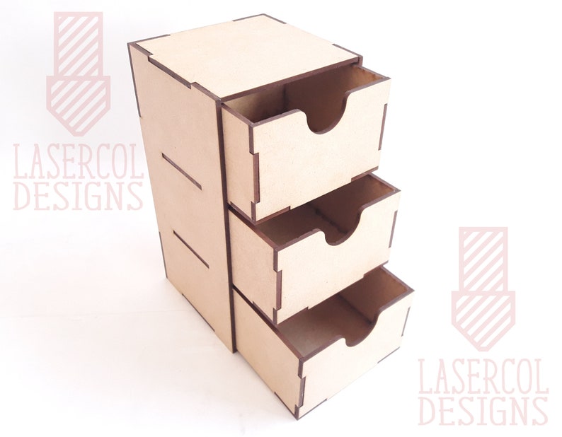 Three Drawers Desk Organizer Laser Cut Files Etsy