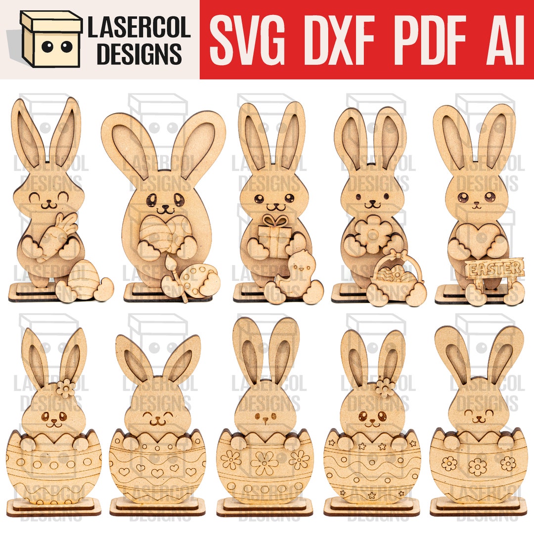 Easter Bunny Bundle Set (10 Styles, 2 Sizes)- Laser Cut Files - SVG+DXF ...