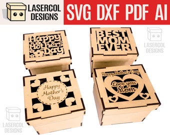 Mother's Day Gift Box (4 Styles) - Laser Cut Files - SVG+DXF+PDF+Ai - Instant Download