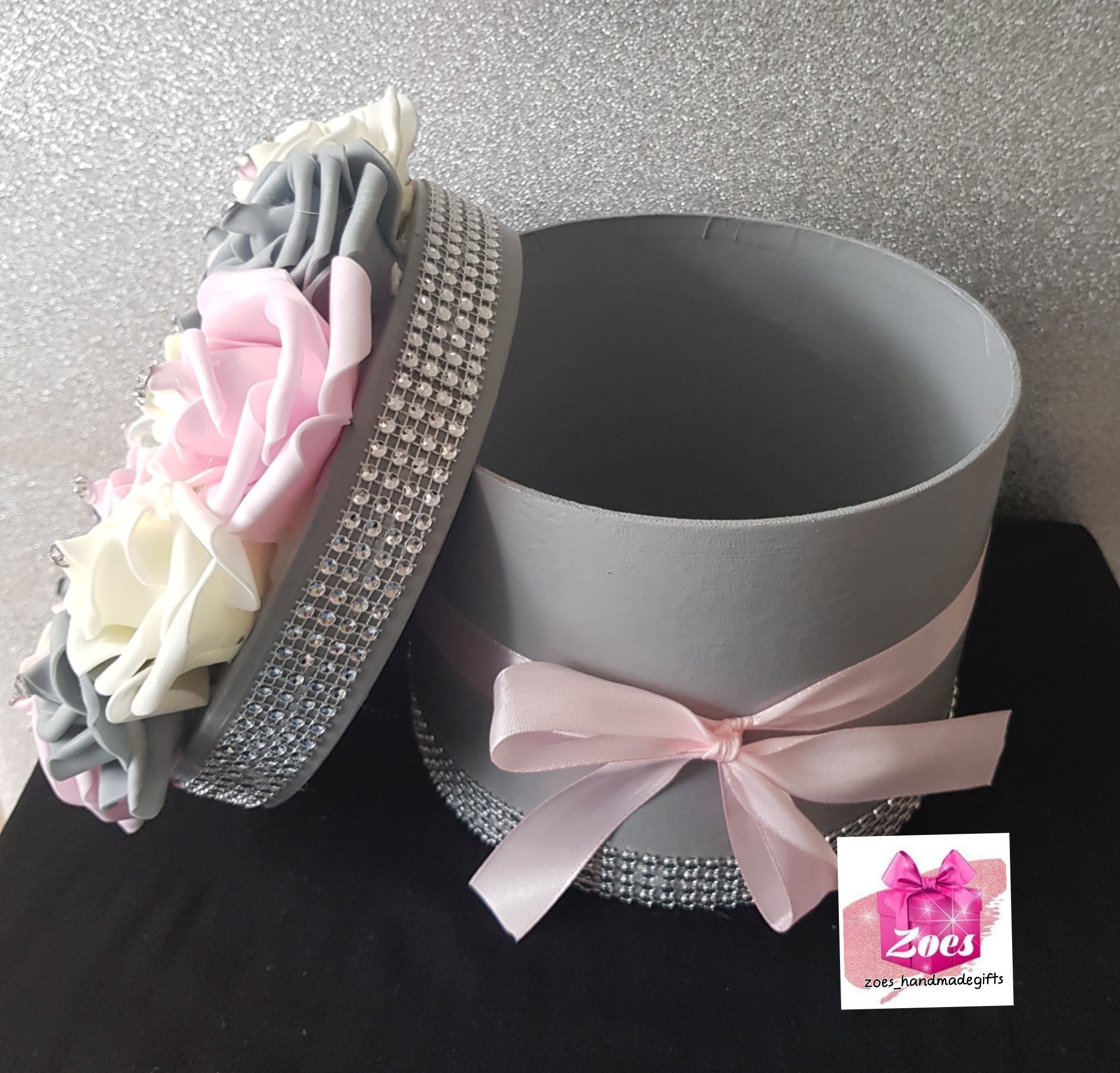 Christmas gift Hat Box Diamonte Trim Flower Box Rose Etsy