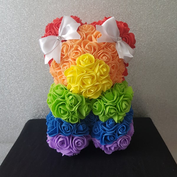 Forever lasting Rainbow, LGBT, Pride Rose Bear, Rainbow Rose Bear, Rainbow gift