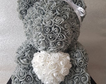Large Rose Bear made from Artificial Roses, ideal keepsake present
