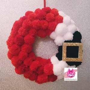 Christmas Wreath - Santa Door Wreath - Unique Christmas Wreath - Xmas Decor - Santa coming down chimney - All handmade pom poms