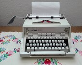Typewriter vintage Hermes 3000, portable typewriter with suitcase, white, works perfectly, Switzerland- Hungary, 1970s