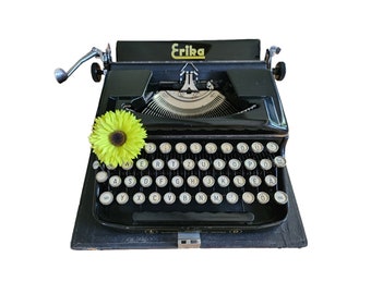 Erika 9 rare portable typewriter with suitcase,  working German  typewriter, 1950s office,  gift for a writer