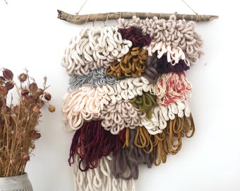 Pared tejida colgando, arte de pared hecho a mano original, arte de fibra en bucle, arte de pared de colores