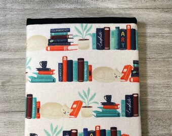 Cats on Book Shelves Flannel Book Sleeve | Padded Book Sleeve | E-reader Cover