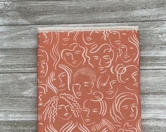 Line Drawing Women's Faces Book Sleeve (Salmon Background) | Padded Book Sleeve | E-reader Cover