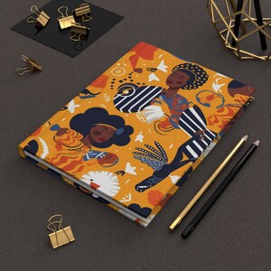 Beautiful Black Women (Orange Background) Hardcover Journal