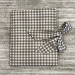 Gray Gingham Book Sleeve: Padded Tablet Cover with Bow
