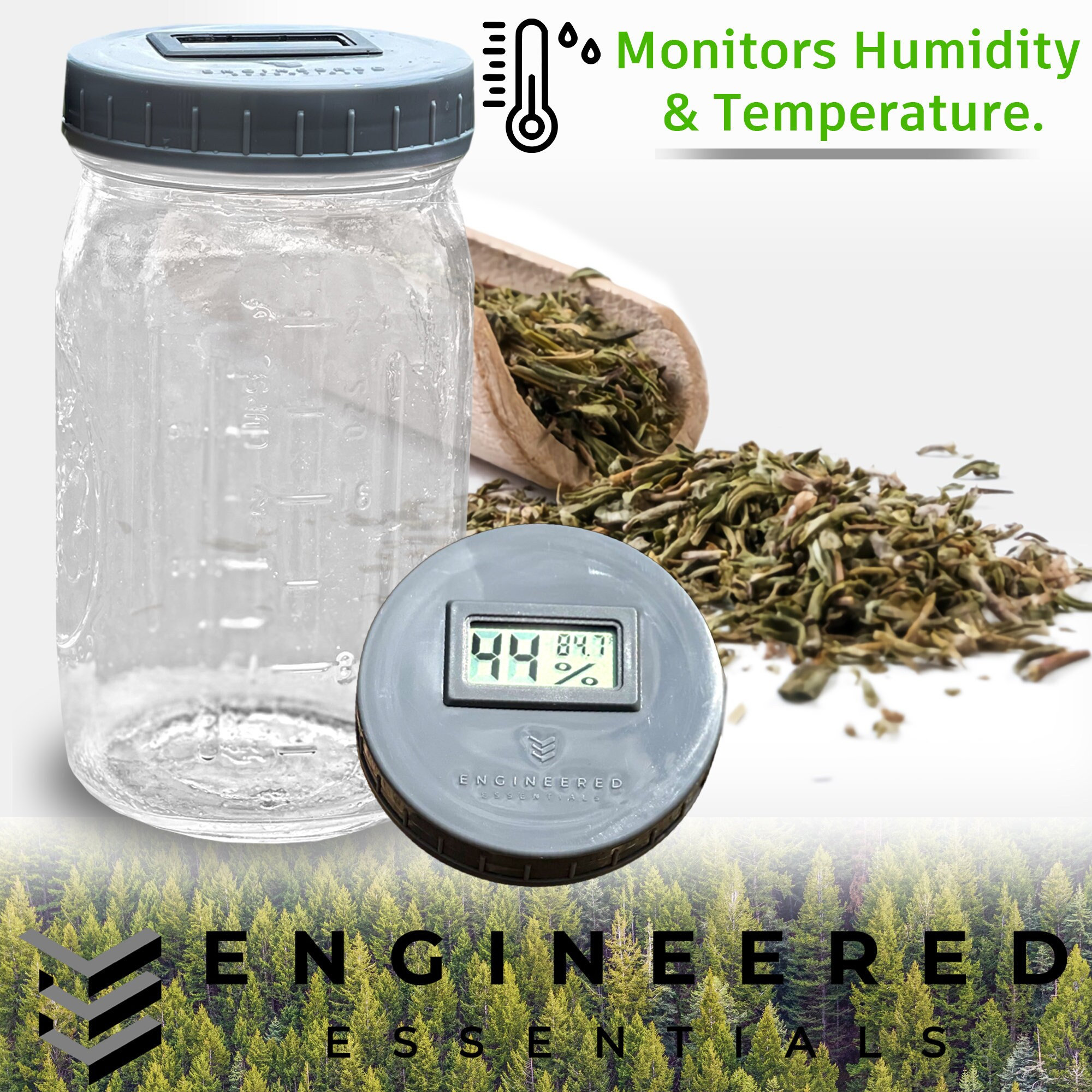 Airtight Mason Jar Lids Built-In Stash Hygrometer Herb Curing monitor fits  all Ball Wide Mouth