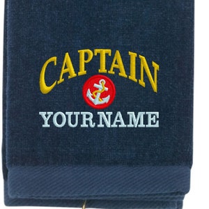 Personalized Captain Tri Fold Sport Towel with Hook | Embroidered with your choice of name or Boat name