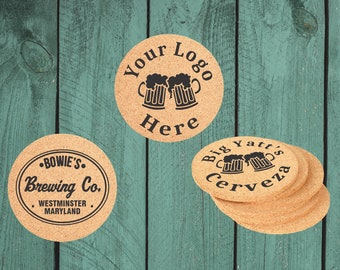 Custom Cork Coaster with Your Logo | 4 Inch Round | Personalized | Laser Engraved | Homebrew Gift | Bar Ware| Quantity Discounts