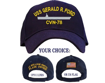 ★RONRON★ R BALL CAP CREAM NAVY Personalized USS Gerald R Ford CVN-78 Embroidered Baseball