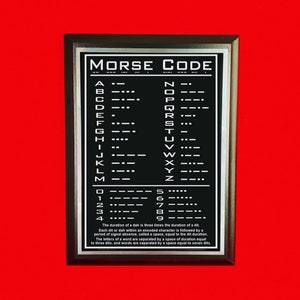 Morse Code Chart Wall Plaque Certificate, Wall sign, Wall Decor, Wall Hanging/Wood & Metal/6&quot;x8&quot; Black | Mothers Day Gift | Fathers Day Gift