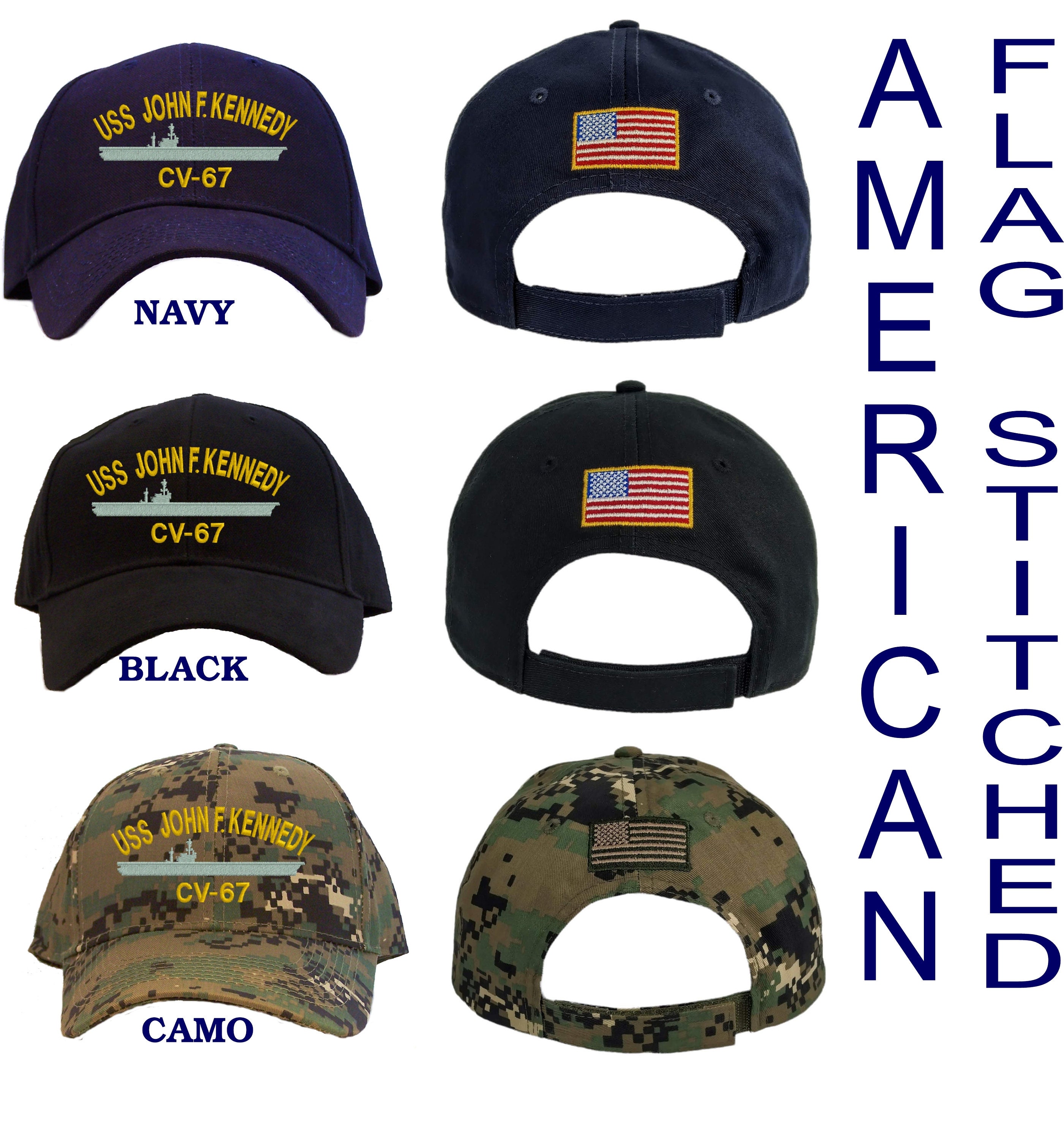 USS John F. Kennedy CV-67 Navy Blue Baseball Cap - Embroidered Military Patch Hat