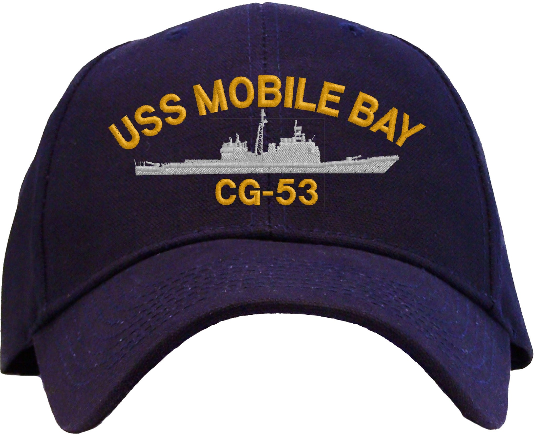 Navy USS Mobile Bay CG-53 Dad Hat - Adjustable Denim Baseball Cap For Veterans & Navy Dads