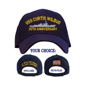 Personalized USS Curtis Wilbur 30th Anniversary Embroidered Baseball Cap | Back of Hat - Customized with Optional Name US Flag Lettering