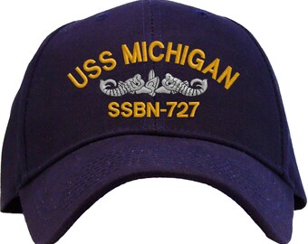 Gorra de béisbol bordada USS Michigan SSBN-727 / Ideal como regalo para veteranos en servicio activo / Disponible en 3 colores